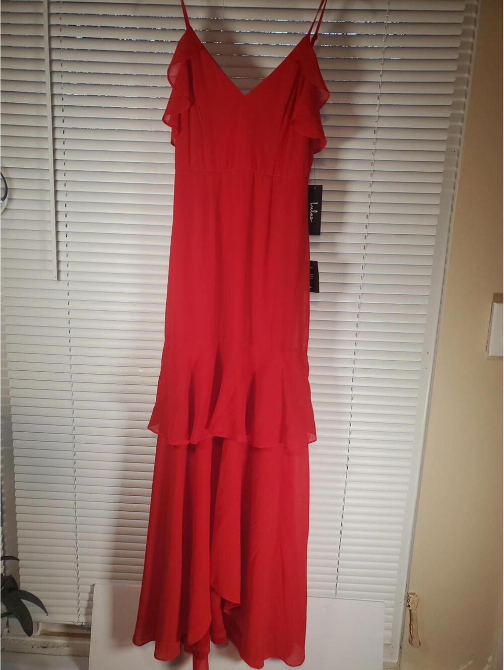 NWT Lulus  Dress Cherish the Moment Red Ruffled High-Low Maxi XS Valentine